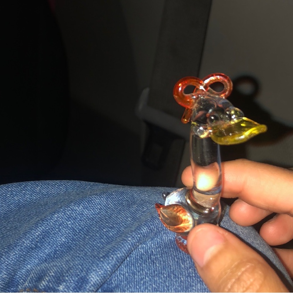 Glass Duck Figurine with Orange Accents